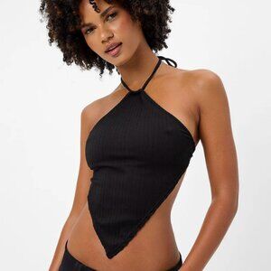 Frankies Bikinis Hennie Plissé Halter Bikini Top - Black (NWT)